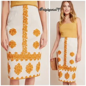 NWT, Anthropologie Verona Embroidered Pencil Skirt