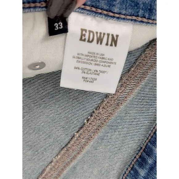 NWT EDWIN Bree Slim Skinny Med Light Wash Straight Jeans Womens Size 33 USA Made