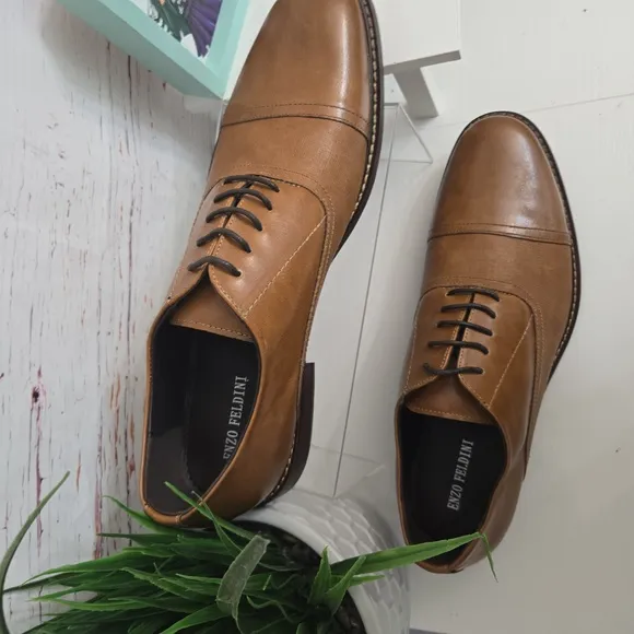 NWT Enzo Feldini Cognac Brown Leather Casual Dress Shoes Size 12