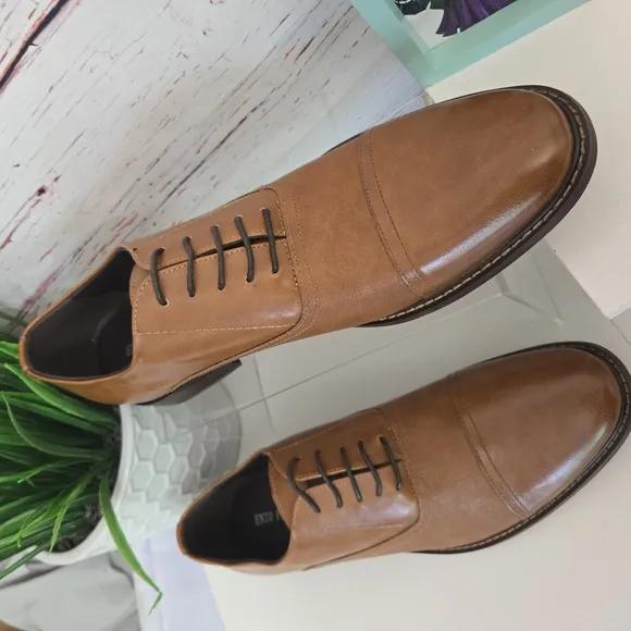 NWT Enzo Feldini Cognac Brown Leather Casual Dress Shoes Size 12