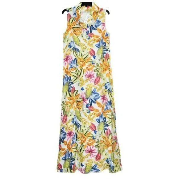 NWT Francesca Bettini Italy Linen Tropical Floral Print Maxi Dress