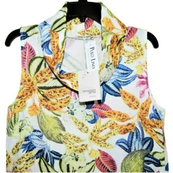 NWT Francesca Bettini Italy Linen Tropical Floral Print Maxi Dress
