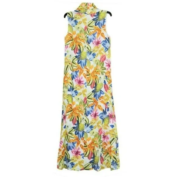 NWT Francesca Bettini Italy Linen Tropical Floral Print Maxi Dress