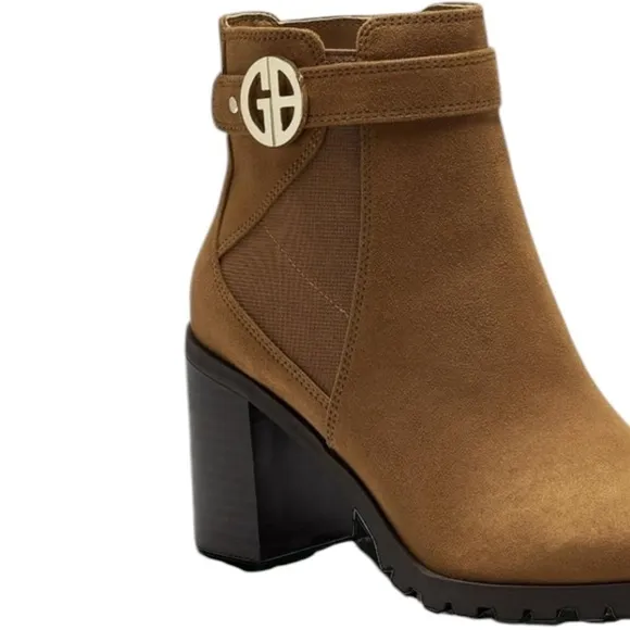 NWT Giani Bernini cognac faux suede zip up Lug Sole Memory Foam Ankle boots 9.5