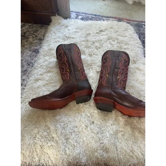 NWT Justin L2687 Ladies Punchy Western Boot Antique Brown Pink Square Toe 9.5 B