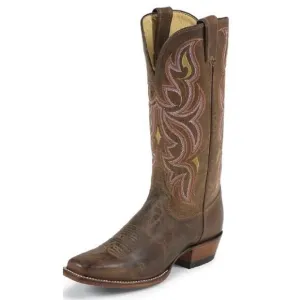 NWT Justin L2687 Ladies Punchy Western Boot Antique Brown Pink Square Toe 9.5 B