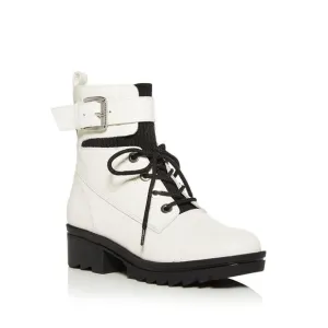 NWT MARC FISHER Womens White 1&quot; Platform Bristyn Leather Combat Boots 8 M