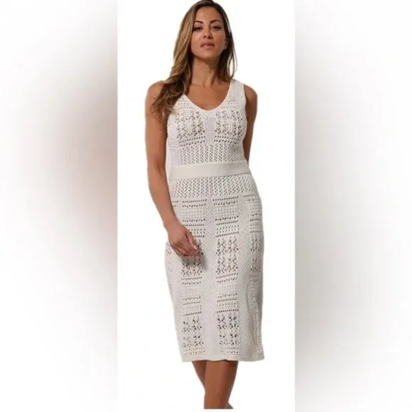 NWT Minnie Rose Cotton Sleeveless Open Stitch Dress Size Medium