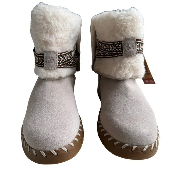 NWT Mukluks Convertible Ivory Suede Fleece Lined Boots Sz 8