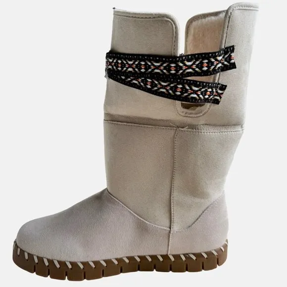 NWT Mukluks Convertible Ivory Suede Fleece Lined Boots Sz 8