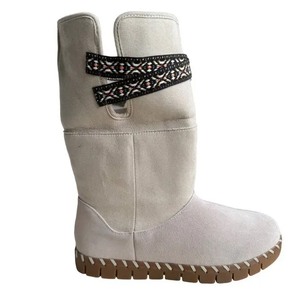 NWT Mukluks Convertible Ivory Suede Fleece Lined Boots Sz 8