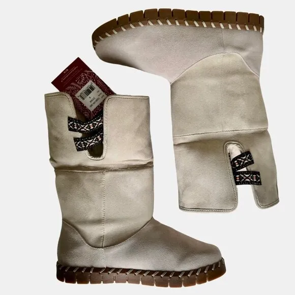 NWT Mukluks Convertible Ivory Suede Fleece Lined Boots Sz 8