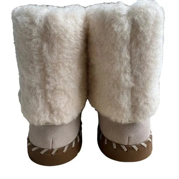 NWT Mukluks Convertible Ivory Suede Fleece Lined Boots Sz 8