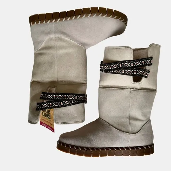 NWT Mukluks Convertible Ivory Suede Fleece Lined Boots Sz 8