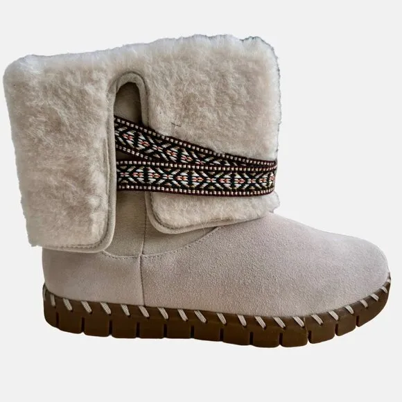 NWT Mukluks Convertible Ivory Suede Fleece Lined Boots Sz 8