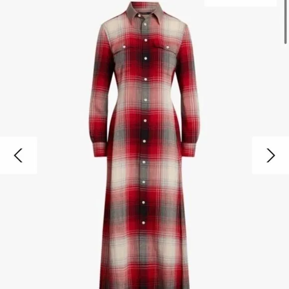 NWT Polo Ralph Lauren Plaid Button Down Maxi Shirt‎ Dress Size 2