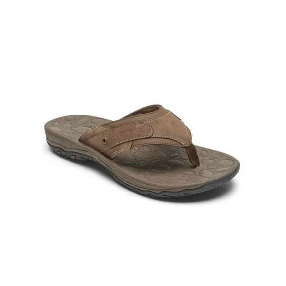 NWT ROCKPORT Mens Brown Lightweight Hayes Round Toe Slip On Thong Sandals 8.5