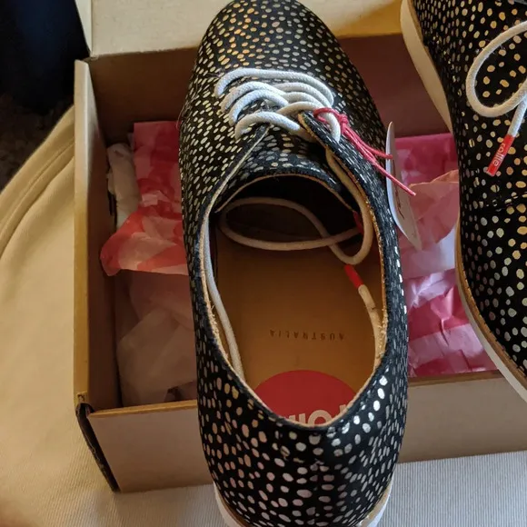NWT Rollie Brand Women's Oxford Shoes Lightweight Derby Flat Gold Leopard 7/38