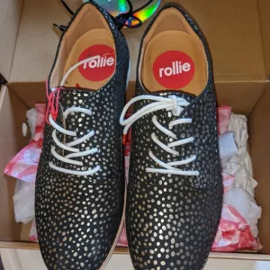 NWT Rollie Brand Women's Oxford Shoes Lightweight Derby Flat Gold Leopard 7/38
