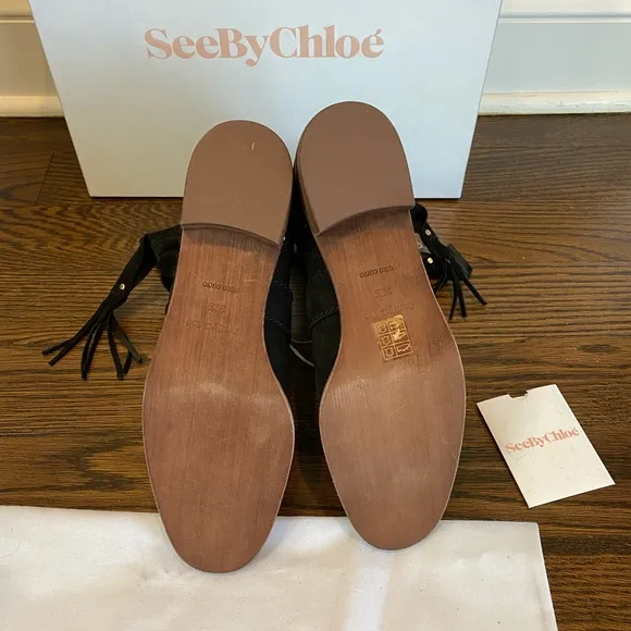 NWT See By Chloe black suede studded black boots