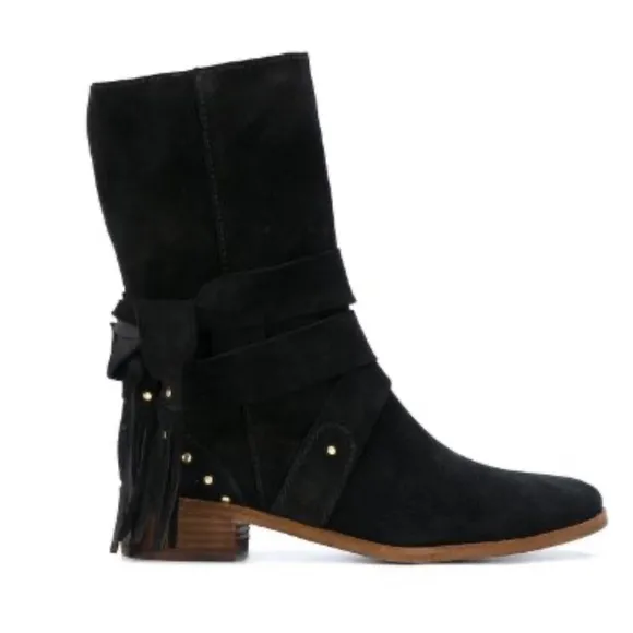 NWT See By Chloe black suede studded black boots
