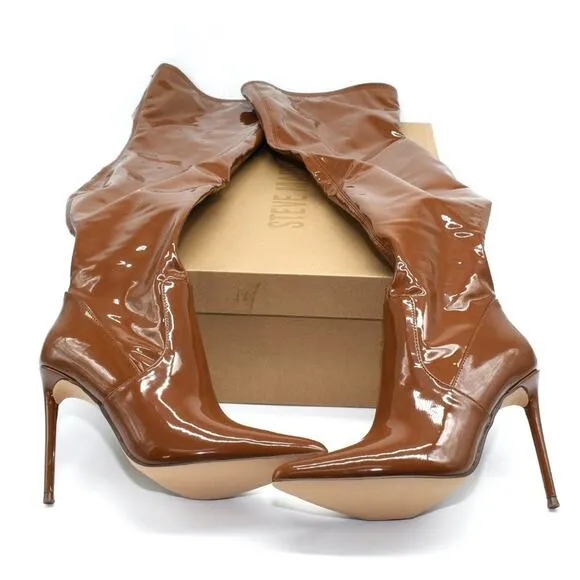 NWT Steve Madden Viktort Cognac Patent Leather Thigh High Boots 6