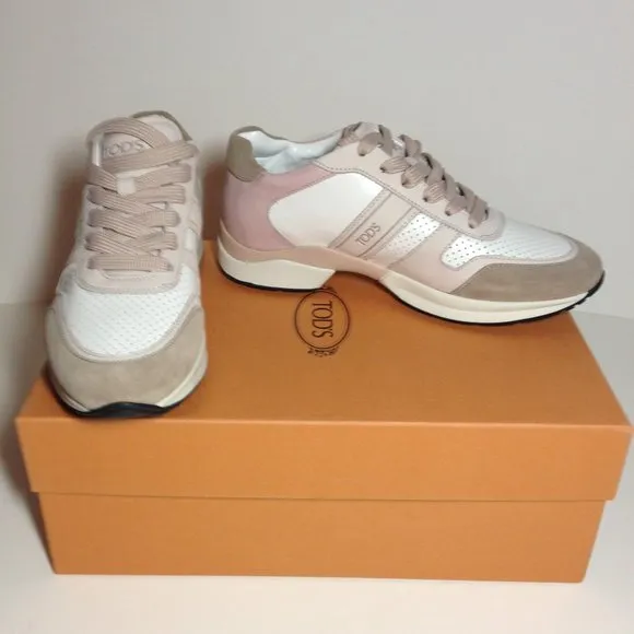 NWT Tod's white/ pink leather fashion sneaker