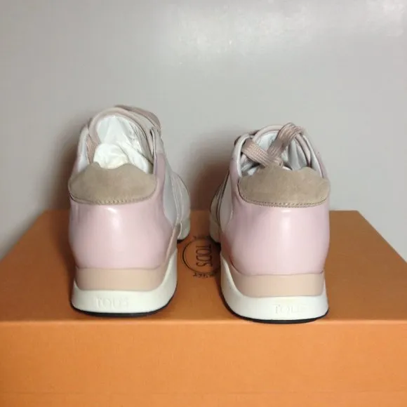 NWT Tod's white/ pink leather fashion sneaker