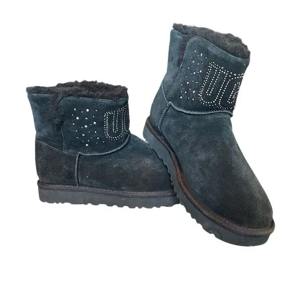 NWT UGGs Black Leather Suede Boots Woman Shoes
