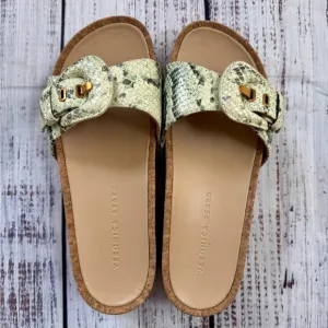 NWT Veronica Beard Womens SlideSandals Dixie Green Beige Snake Print