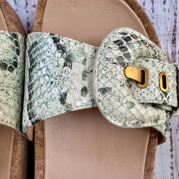 NWT Veronica Beard Womens SlideSandals Dixie Green Beige Snake Print