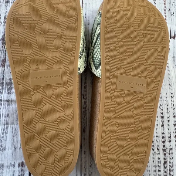 NWT Veronica Beard Womens SlideSandals Dixie Green Beige Snake Print
