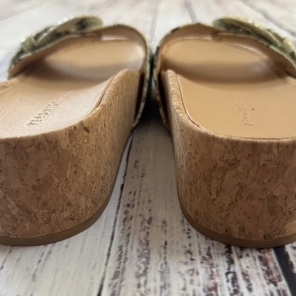 NWT Veronica Beard Womens SlideSandals Dixie Green Beige Snake Print