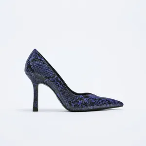 NWT. Zara Blue Animal Print Heeled Shoes. Size 8.