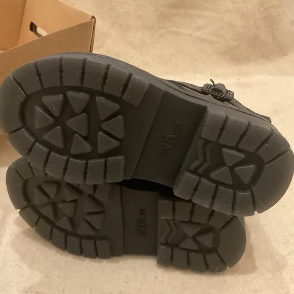NWT ZARA kid boy girl black buckle leather boots sz7 toddler