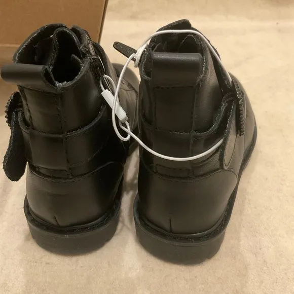 NWT ZARA kid boy girl black buckle leather boots sz7 toddler