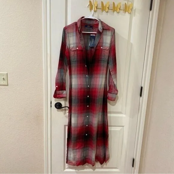 NWT Polo Ralph Lauren Plaid Button Down Maxi Shirt‎ Dress Size 2