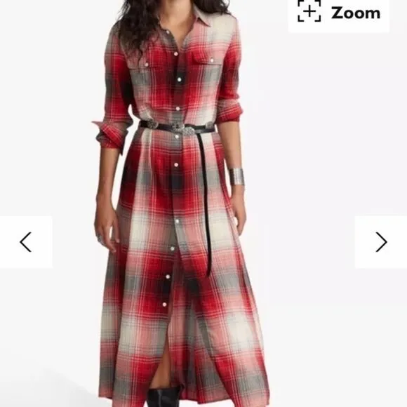 NWT Polo Ralph Lauren Plaid Button Down Maxi Shirt‎ Dress Size 2