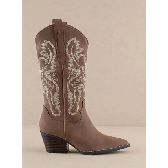 Oasis Society Classic Western Cowgirl Boots Embroidered Navajo Women's 9 Brown