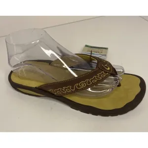 Olukai NWT Leather Flip-Flops Sandals Brown/Green Mauka Series Women's 9
