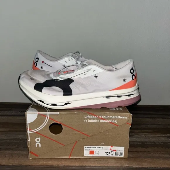 On Cloudboom Echo 3 Running Shoes Men’s Size 12 White/Flame NWT