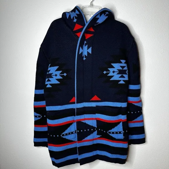 One in a Million Hooded Cardigan for Men Navy Blue Red Black Aztec Size Large