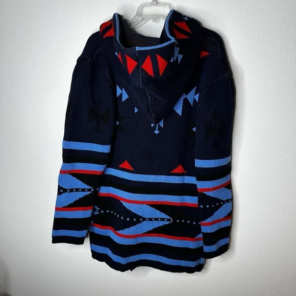 One in a Million Hooded Cardigan for Men Navy Blue Red Black Aztec Size Large