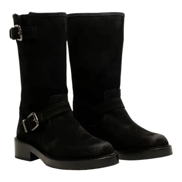 OSPREY LONDON Women's The Amethyst Black Suede Moto Boots Size 7
