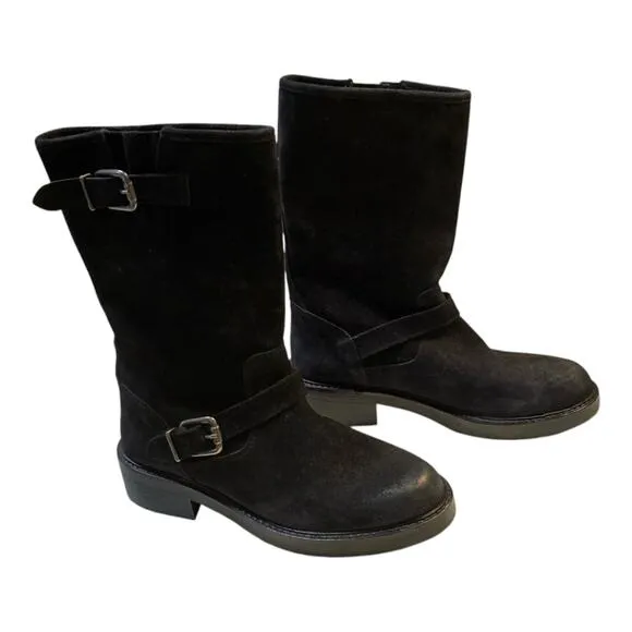 OSPREY LONDON Women's The Amethyst Black Suede Moto Boots Size 7