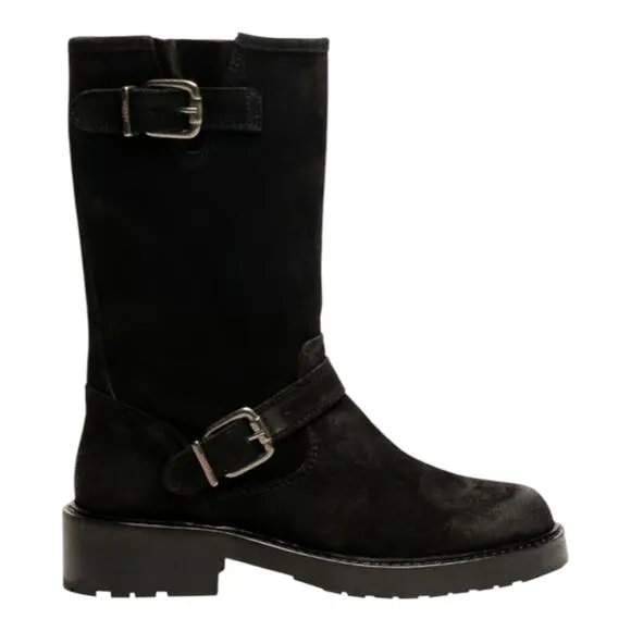 OSPREY LONDON Women's The Amethyst Black Suede Moto Boots Size 7