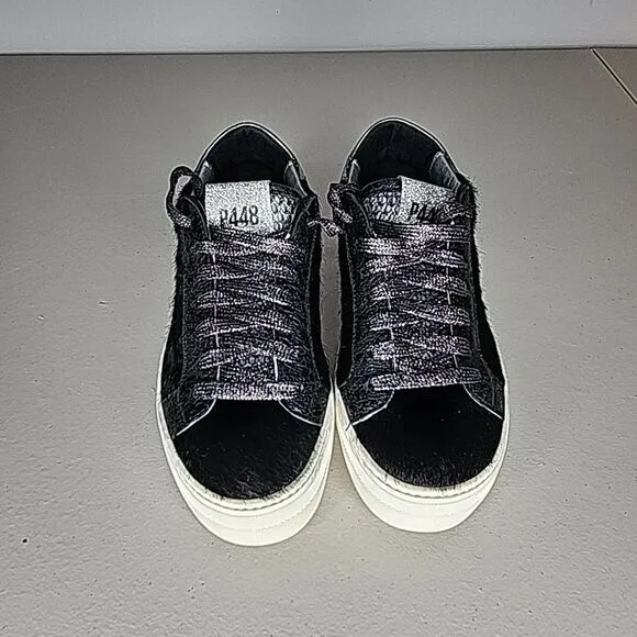 p448 Black John  Calf Hair Shoes Sneakers EU SZ 37 US Size 7 Box Included