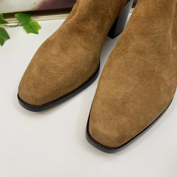 PAIGE Evelyn Suede Leather Heeled Bootie in Tan Size 10
