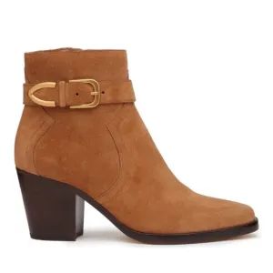 PAIGE Evelyn Suede Leather Heeled Bootie in Tan Size 10