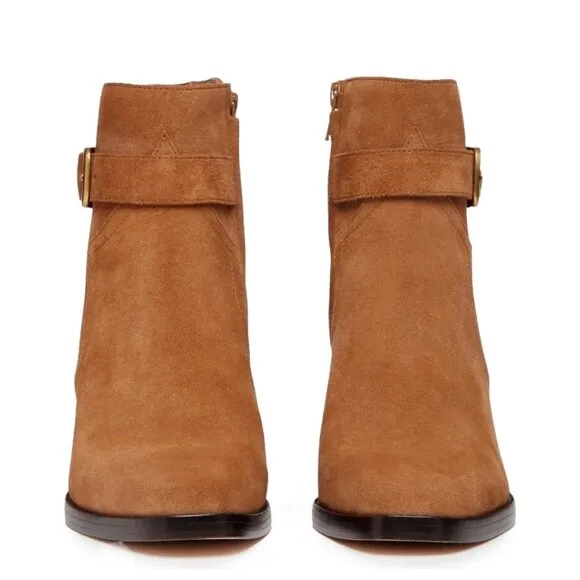 PAIGE Evelyn Suede Leather Heeled Bootie in Tan Size 10